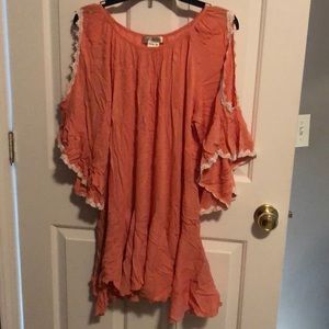 Paisley Vine Coral Long Ruffled Top